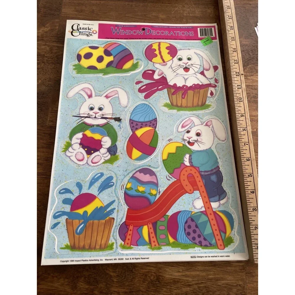 6 Easter Sprint Vinyl Window Clings Bunny Chipmunk Flowers Chick Egg Basket